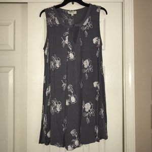 Grey Dress With White Embroidered Flowers